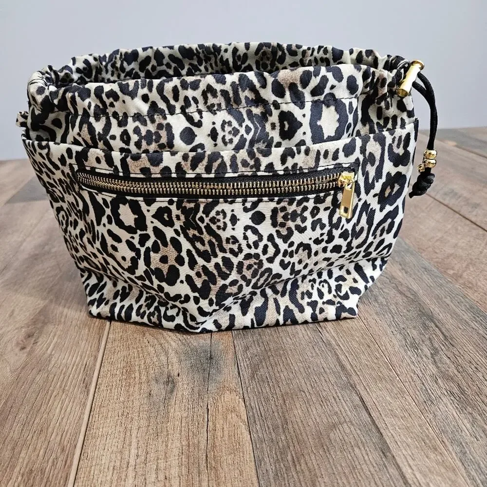 Chico's Black and Cream Animal Print Cosmetic Bag Travel‎
